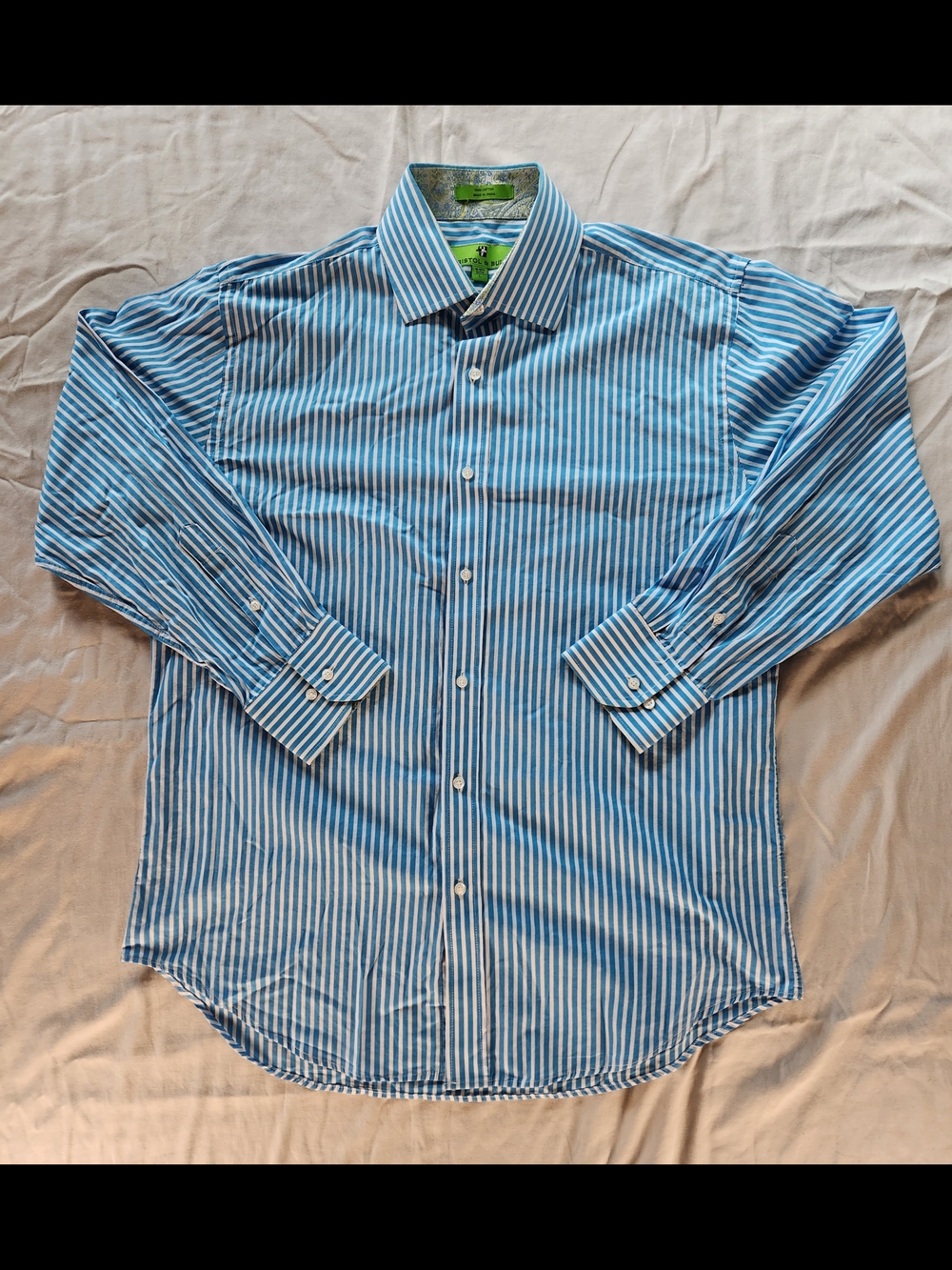 Bristol & Bull Classic Fit 100% Cotton Blue/White Striped Dress Shirt 16-16.5